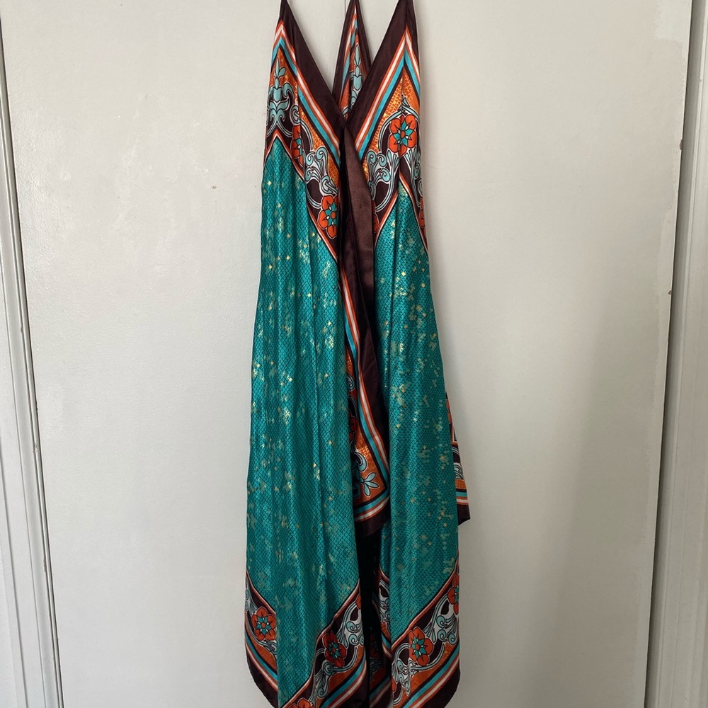 Turquoise and Orange Satin Handkerchief Dress